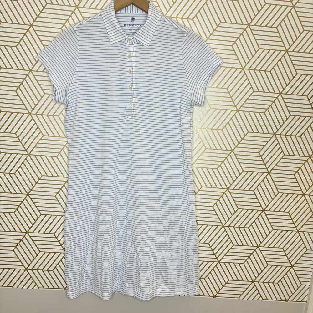 Renwick Golf Shirt Dress Athletic Light Blue Stripe Pima Polo Medium Tennis Prep